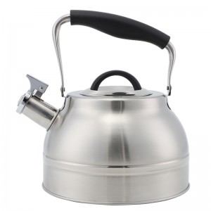 Tea Kettle Food Grade Stainless Steel, Metsi a Chesang a Pela kapele, Folding ea Cool Touch, 1.5-Quart, Brushed with Black Handle