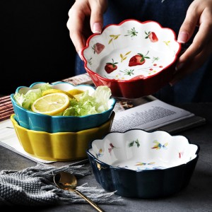 Једноставна, ручно осликана керамичка посуда за торту за салату, шарена порцеланска посуда за супу, чинија за воће, чипка, посуда за ужину, пиринач, десерт