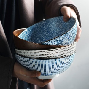 8 collu keramikas nūdeļu bļoda svītraina dizaina liela zupas bļoda restorāna mājsaimniecības retro galda piederumi