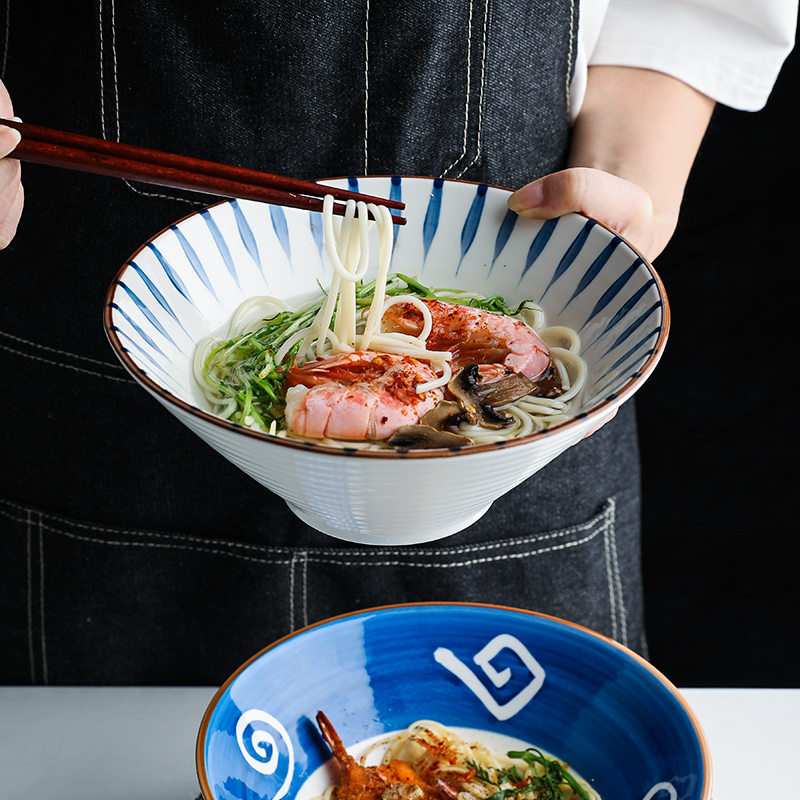 8 инча јапанска Рамен чинија за салату Посуда за тестенину од пиринча Посуда за воће за супу Рамен чинија за резанце Керамички прибор за јело у микроталасној пећници Истакнута слика