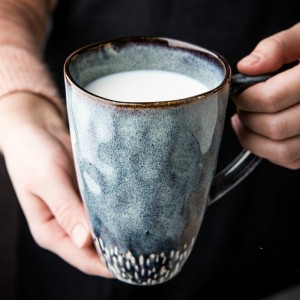 Taza de cerámica Retro europea estrellada de 475ml, taza alta de gran capacidad, taza de café Simple pintada a mano, taza de estilo nórdico