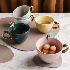 Taza de café de cerámica europea Simple de 350ml, taza de té de jugo de leche de oficina con mango dorado, taza de desayuno, taza de viaje, regalos para el hogar
