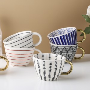 Ṣiṣẹda seramiki 300ml Kofi Cup Personality Kitchen Tableware Geometric Pattern Pottery Tea Cup Coffee Cup Travel Travel Nordic Home