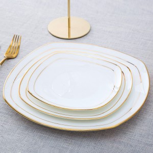 Bone china gilt plate dish creative pure white steak Western dinner plate