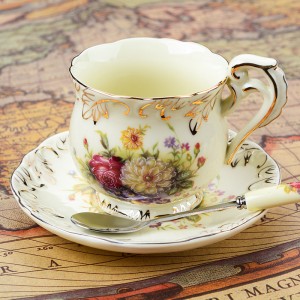 Bộ 2 tách sứ phong cách Châu Âu sứ xương sáng tạo đĩa tách cà phê kiểu Anh tách trà chiều 220ML