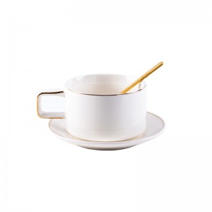 כוס קפה ותחתית סט Nordic Simple קרמיקה צבע טהור צבוע ברונזינג כוס כוס חלב למשרד ביתי לארוחת בוקר
