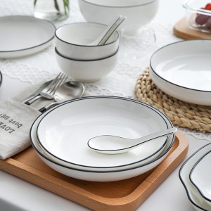 Balts pusdienu šķīvju komplekts Keramikas virtuves šķīvju galda piederumu komplekts Ēdienu trauku šķīvis