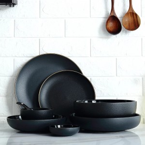I-Black Gold Tableware Rim Ceramic Dinner Dish Dish Rice Salad Noodles dinnerware