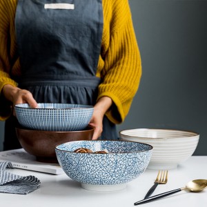 8 инча керамичка чинија за резанце пругасти дизајн велика чинија за супу ресторан ретро посуђе за домаћинство