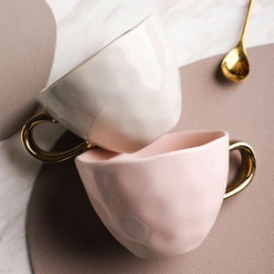350ml Simple Europe Ceramics Coffee Mug Office Milk Juice Tea Mug With Gold Handle Breakfast Mug Travel Mug Home Drinkware Gifts