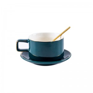 Coffee Cup and Saucer Set Nordic Simple Ceramic Pure Color Painted Bronzing Cup Home Office Breakfast Milk Cup