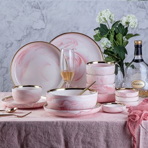 Pink Phnom Penh Marble Ceramic Tableware Bowl Plate Creative Ins dinnerware set