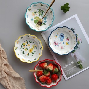 Win-win simple hand-painted ceramic salad cake bowl colorful porcelain soup fruit bowl lace rice dessert snack bowl tableware