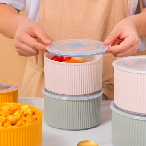 Win-win linija reljefna mašna s poklopcem Keramička posuda Jednobojna mikrovalna svježa zdjela