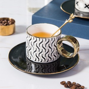 Nordic Geometry Coffee Cup ati Saucer pẹlu Glod Handle ati Kofi Ṣeto seramiki Tii Cup Tunṣe Espresso Cups Gift 200ml