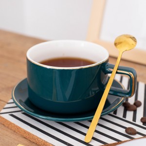 cangkir kopi na Saucer Siapkeun Nordic Basajan keramik Warna murni dicét Piala Bronzing Imah Kantor Sarapan Piala Susu