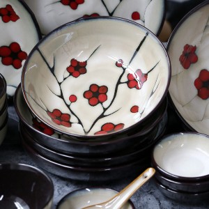 जापानी शैली फूल सिरेमिक घरेलु टेबलवेयर डिश प्लेट सिरेमिक डिनर सेट