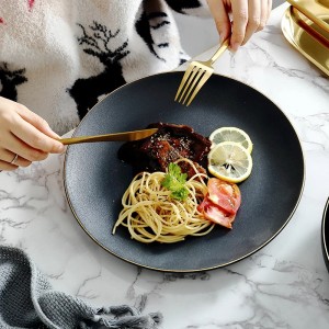 Deheb Iswed Oġġetti tal-Mejda Rim taċ-ċeramika Dinner Dish Plate Ross Salad Noodles dinnerware