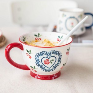 450/220/350ml Cherry Coffee Milk Breakfast Mug With Handle Ceramic Lovers Mugs Tumblers office Home Drinkware Mug