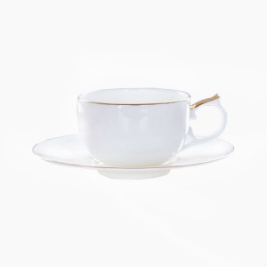 فنجان قهوه سرامیکی اروپایی و نعلبکی استخوانی مینیمالیستی فنجان قهوه چینی دست ساز نعلبکی طلا ست فنجان قهوه سرامیکی