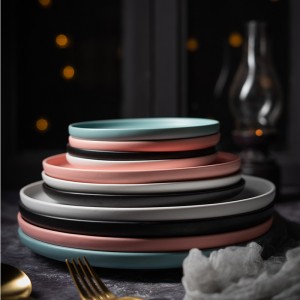 Ceramic Dinner Plates Beef Flat Plate Tableware Round Solid Color Dinner Plate