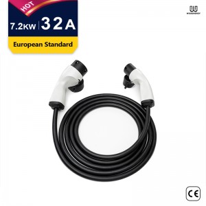 MS003 Cable EV/Cable de carga/Monofásico 32A/7.2KW/Cable de extensión tipo 2 a tipo 2