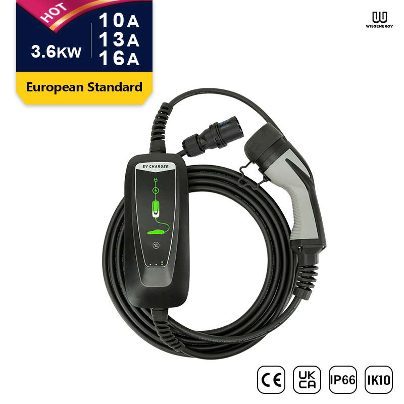 Chargeur portable Mode 2 EV (10/13/16A monophasé 3,6KW) Connecteur CEE de type 1/2 (câble de 16 pieds / 5 m)
