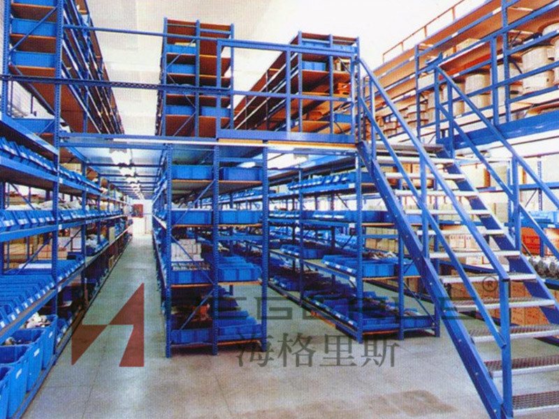China Warehouse Stol Mezzanine Stack Plattform Rack System fir Trolley Plënneren