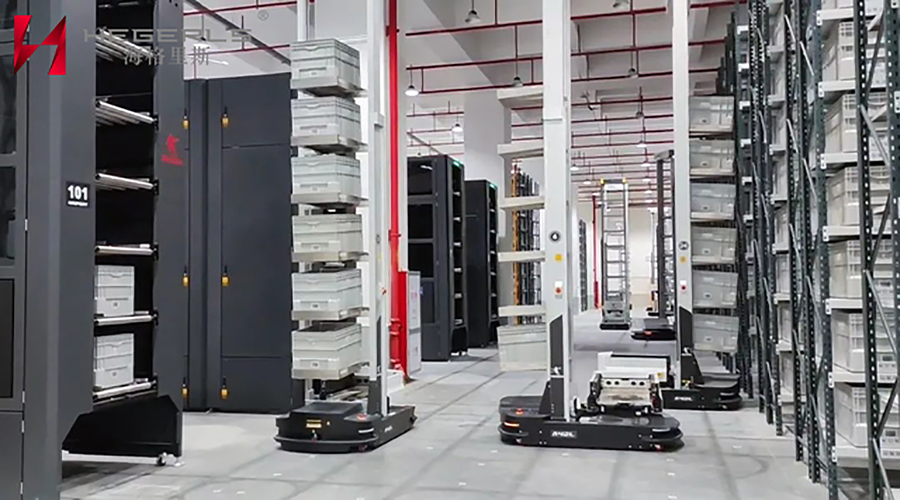 Sistem box storage robot (ACR) nyaéta workstation asihan langsung-mesin manusa kalayan efisiensi gudang 200 kotak / jam.