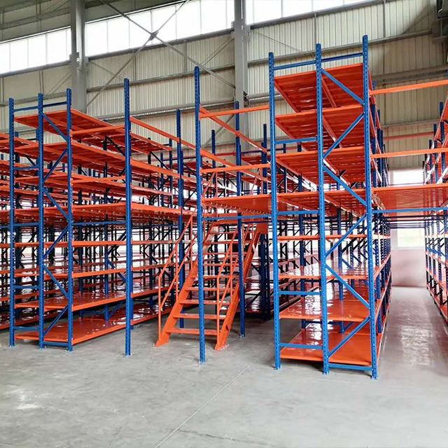 China Warehouse Stol Mezzanine Stack Plattform Rack System fir Trolley Plënneren