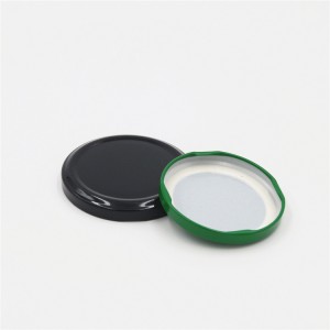 Metal twist off cap for jars black and green color