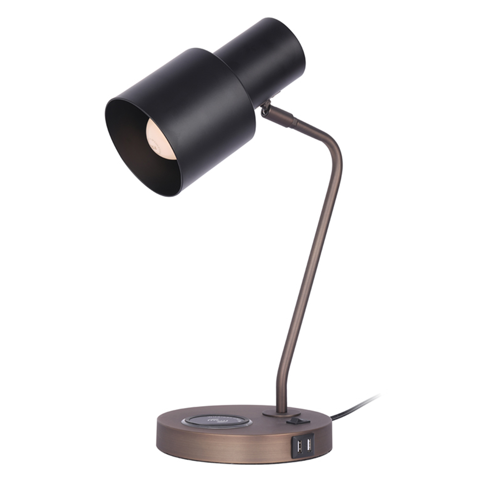Lampa stołowa E27 o tradycyjnym designie, bezprzewodowe ładowanie do lampy biurkowej do telefonu, z portem ładowania USB. Zdjęcie wyróżnione