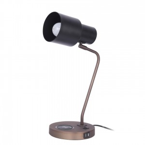Lampa stołowa E27 o tradycyjnym designie, bezprzewodowe ładowanie do lampy biurkowej do telefonu z portem ładowania USB
