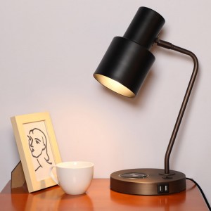 Lampada da tavola di design tradiziunale E27, ricarica wireless per lampada di scrivania di u telefunu cù portu di carica USB