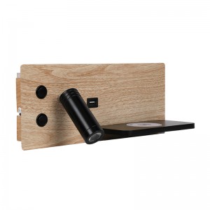 वायरलेस चार्जिंग बेडसाइड आधुनिक शैली के साथ लकड़ी की एलईडी दीवार लाइट लैंप