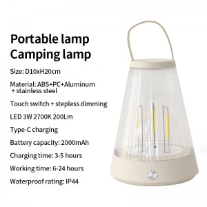 IP44 LED touch dimmable rechargeable table lamp-Type-C charging