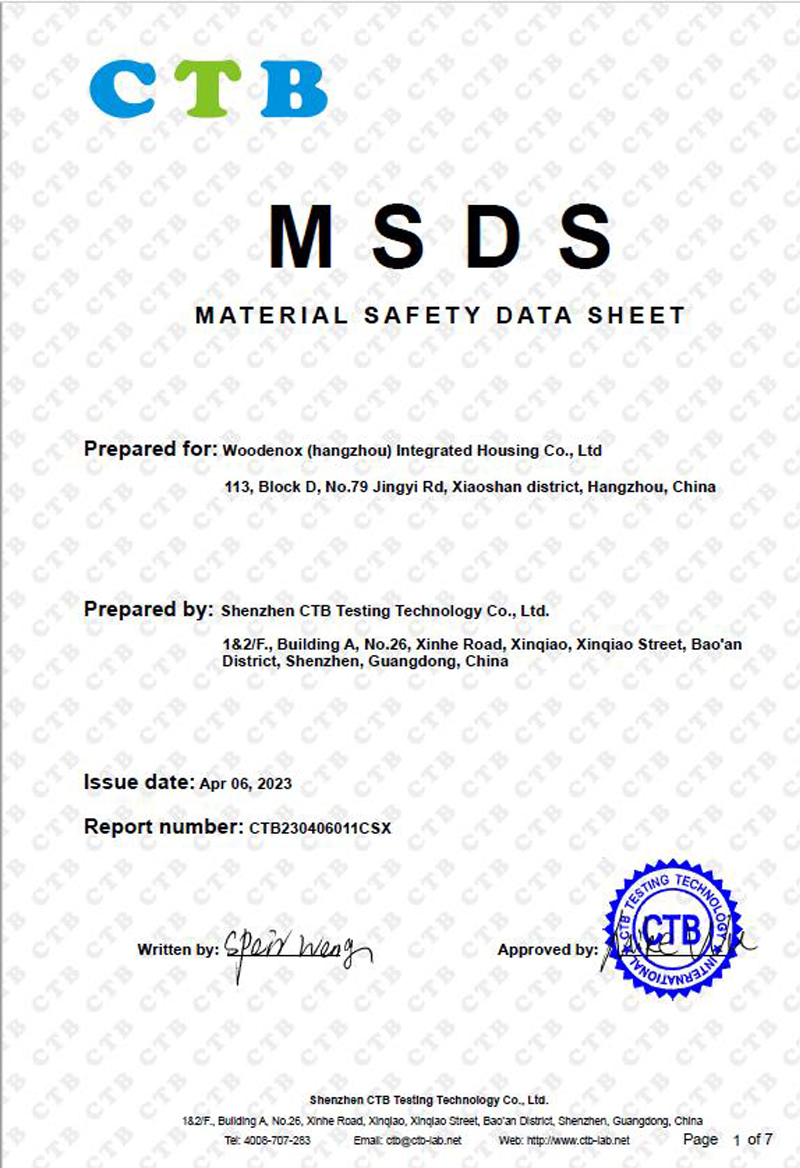 WOODENOX Certificate MSDS