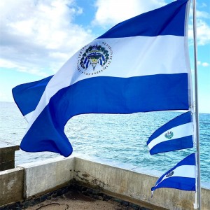 Salvadoras karoga izšuvumi, kas iespiesti pole automašīnu laivu dārzā