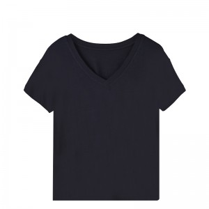 Προσαρμοσμένο T-shirt οργανικό βαμβακερό μωβ απαλό γυναικείο μπλουζάκι με καμπύλο στρίφωμα