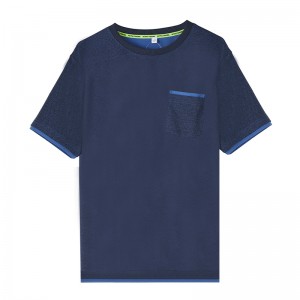 क्रु नेक रङ प्याच पकेट मेन्स टी शर्टको साथ पुरुषहरूको लागि कस्टम सेतो प्याचवर्क टी शर्ट