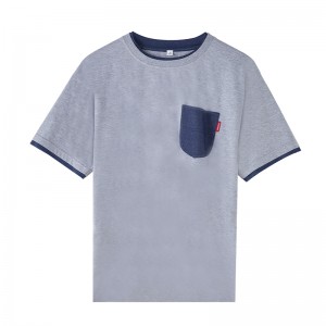 คุณภาพสูง MOQ ขนาดเล็ก Casual 100 Cotton T-Shirt แขนสั้นกระเป๋า T เสื้อ Paneled DENIM กระเป๋า tee