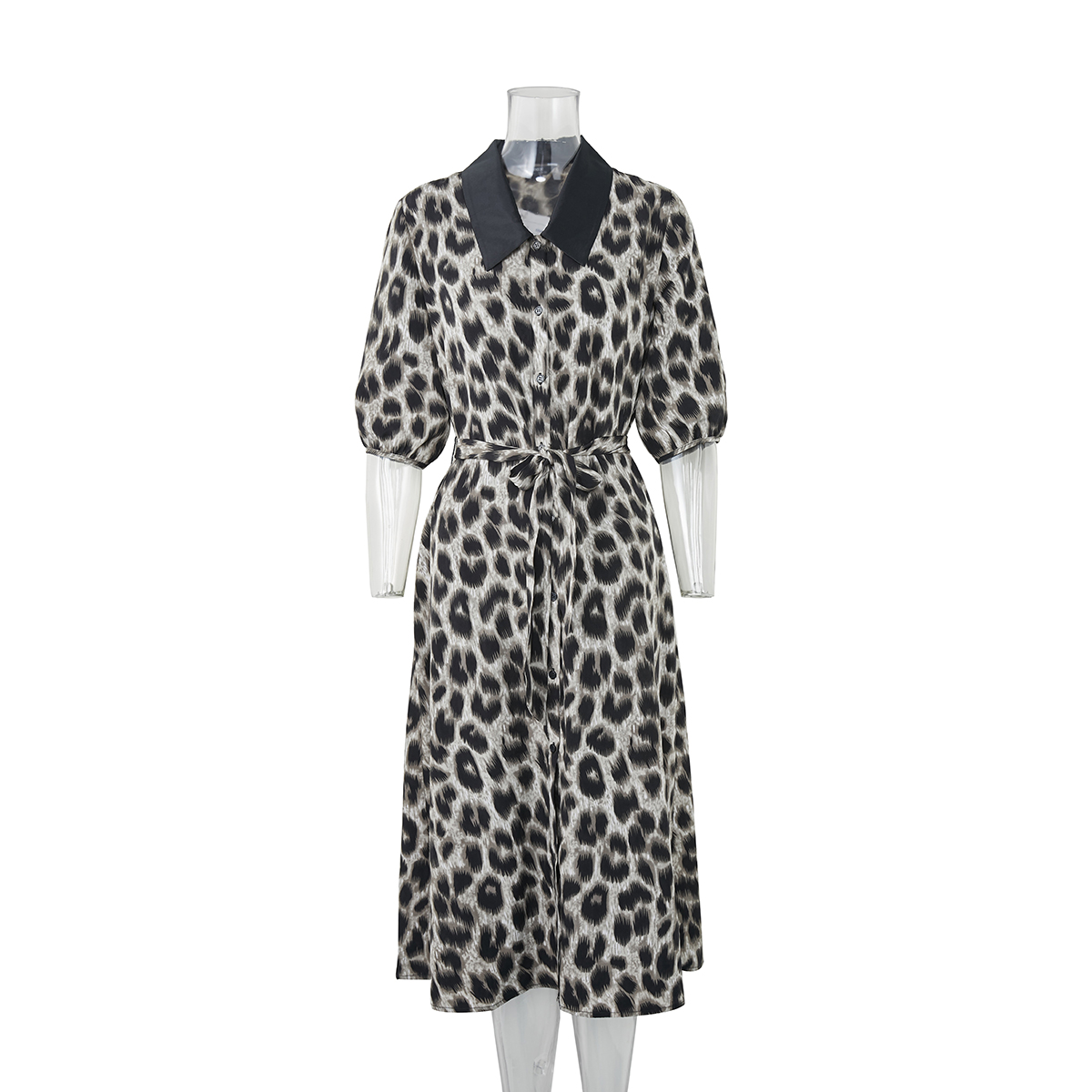 Καλοκαιρινά φορέματα Μακρυμάνικα Animal Print Button Πόλο μπλουζάκι γιακά Casual κομψό κοντομάνικο Επιλεγμένη εικόνα