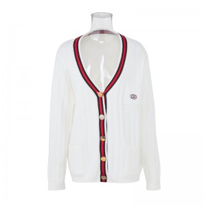 शरद ऋतु जाडो अनुकूलित क्लासिक लामो बाहुला समान रंग ब्लक बुना स्वेटर बटन V नेक युनिसेक्स कार्डिगन स्वेटर