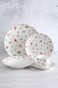 Rose pattern lotus decal white porcelain tableware set