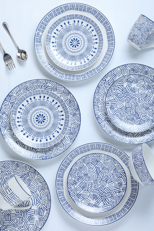 蓝色移印设计瓷餐具套装必威app官方下载