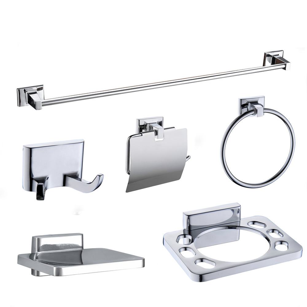 Personlized Products Towel Bar Bathroom Accessories - Square Design Zinc Alloy Chrome Bathroom Accessories 6 Pieces Set 3400 – Bodi