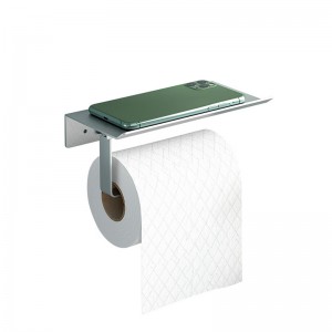 Държач за тоалетна хартия с рафт за телефон против изпускане, държач за дозатор за тоалетна хартия за баня, алуминиев държач за руло тоалетна кърпа