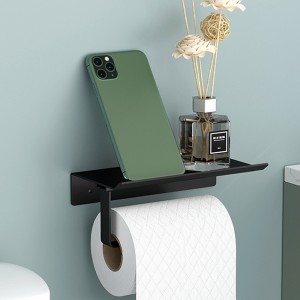 Трымальнік для туалетнай паперы з паліцай для тэлефона супраць падзення, трымальнік для дазатара туалетнай паперы для ваннай, алюмініевы трымальнік для рулонаў туалетнай сурвэткі