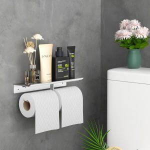 I-Double Toilet Paper Holder ene-Phone Shelf Roll Paper Dispenser ene-Shelf polished Space Aluminium Toilet Roll Holder
