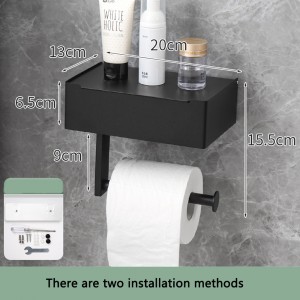 SUS 304 металічны трымальнік рулонаў туалетнай паперы для ваннай пакоі, чорны насценны скрыню для сурвэтак